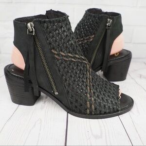 NEW Sam Edelman Cooper Western Sandals Woven Black Leather Heeled Shoes Booties